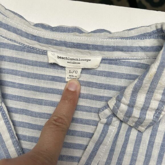 Beach Lunch Lounge Collection Size Large Tunic Long Sleeve Blue&White Striped - Picture 3 of 5